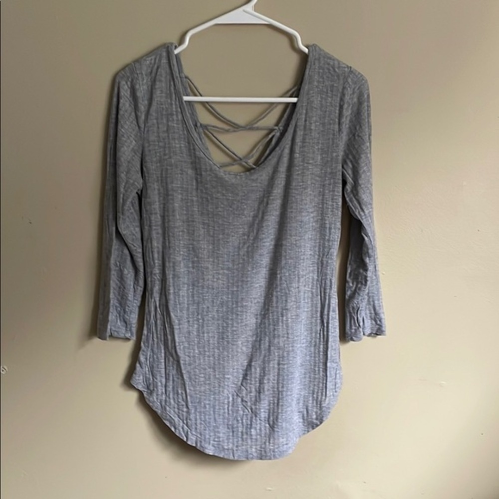 Gray Women's Top with Crisscross Back (Bin C)​